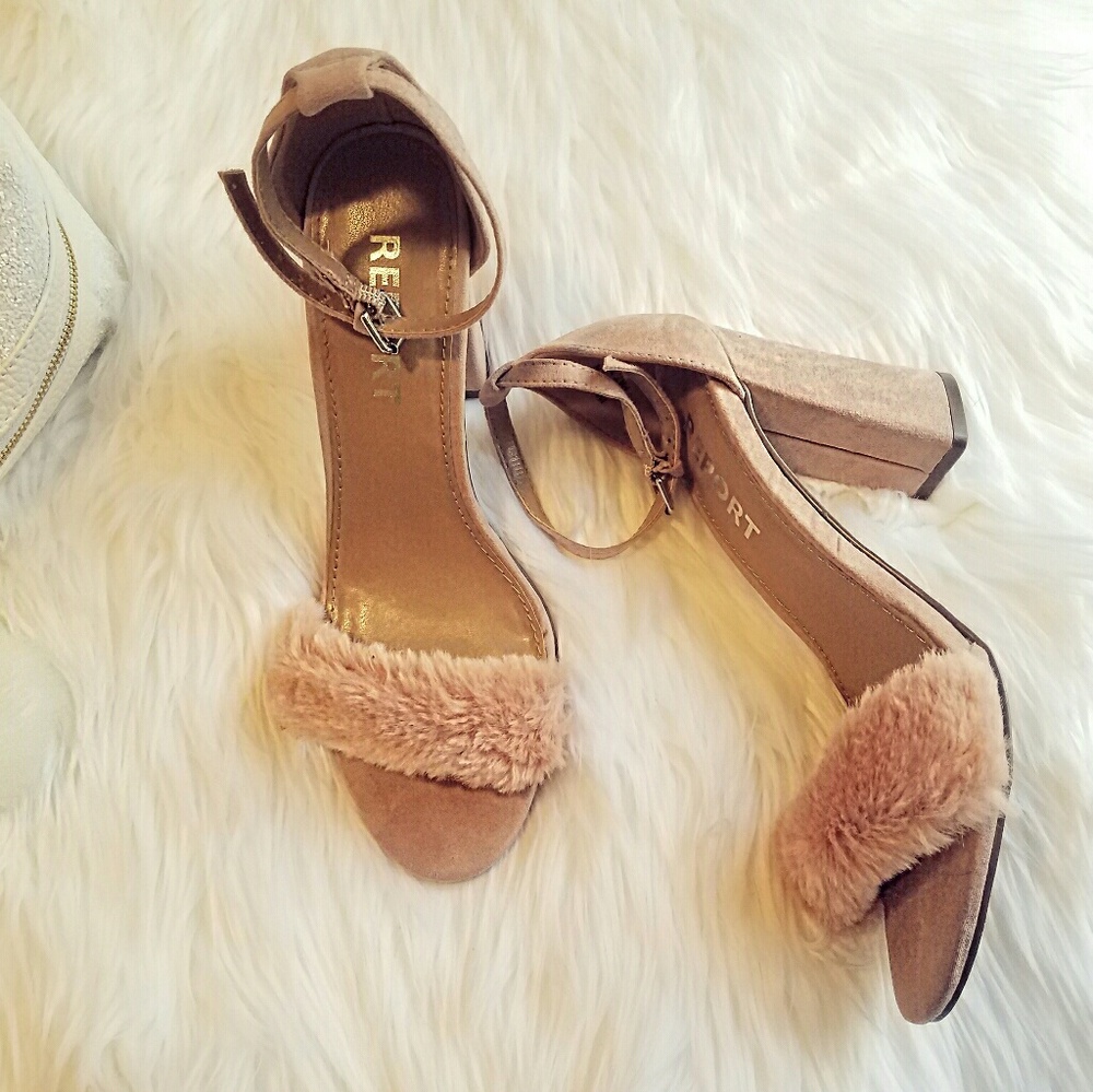 New Report Fuzzy Pink Suede Heels
